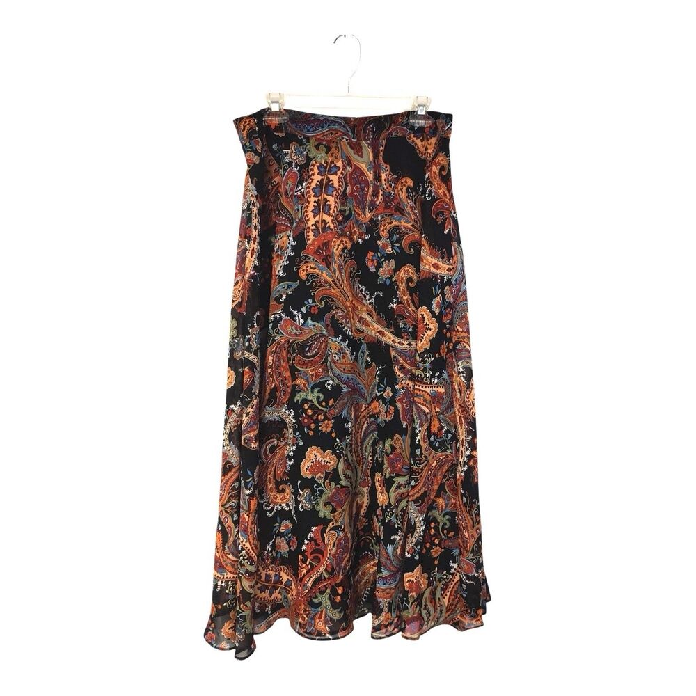 Mix Nouveau XL Black Russian Paisley Maxi Boho Festival Pull-On Skirt Lined